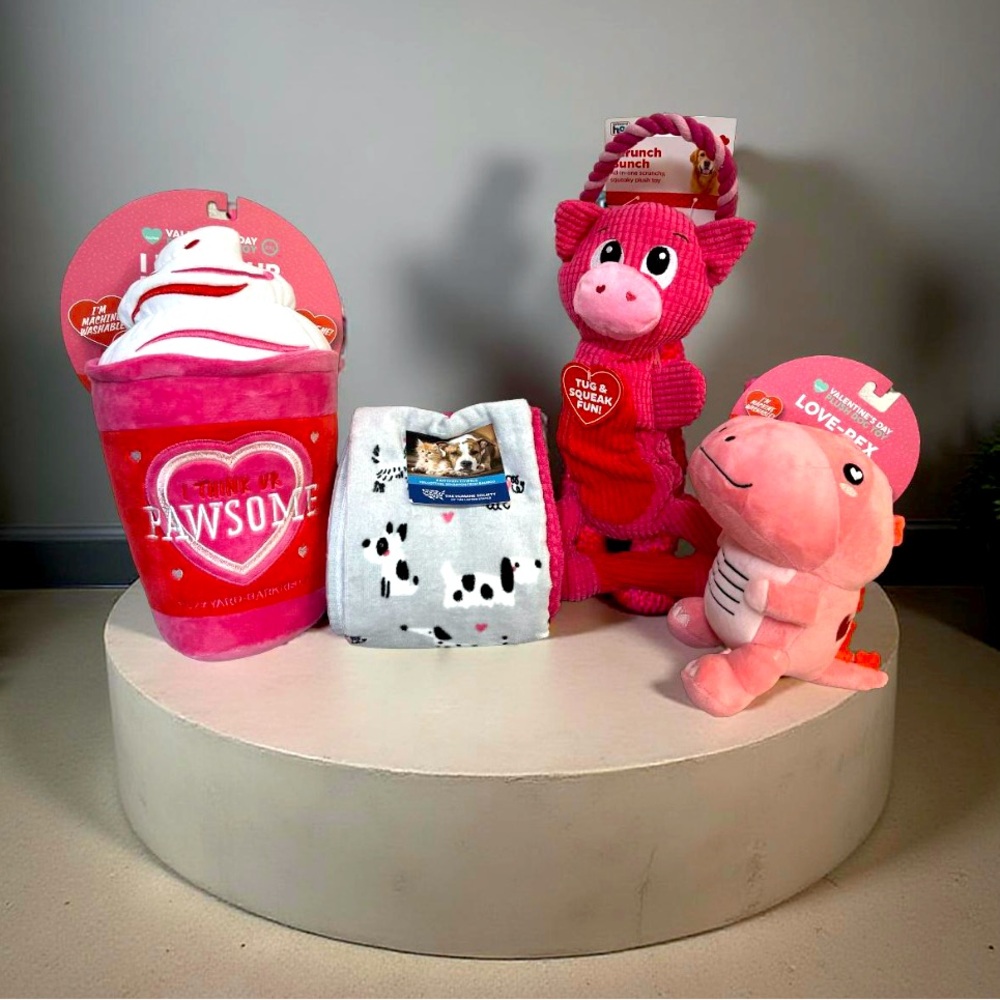The Humane Society NWT Set of 3 Dog Pet Gift Toy Bundle & 4 Kitchen Towels